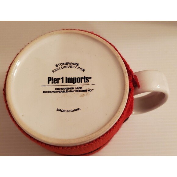 Pier 1 Imports SANTA Coffee Mug Tea Cup Christmas Button On Sweater Removable 4" - Picture 10 of 12